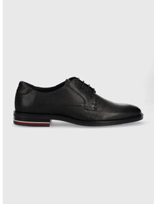Кожени половинки обувки Tommy Hilfiger Signature Hilfiger Lth Shoe в черно