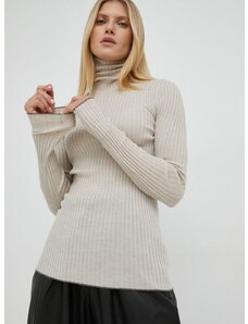 Вълнен пуловер By Malene Birger Reyne дамски в бежово от лека материя с поло