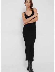Рокля Calvin Klein в черно дълъг модел с кройка по тялото