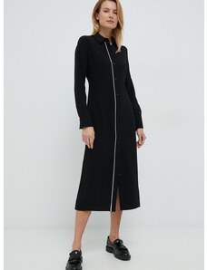 Рокля Calvin Klein в черно среднодълъг модел със стандартна кройка