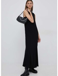 Рокля Calvin Klein в черно дълъг модел със стандартна кройка