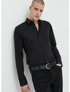 Риза HUGO мъжка в черно с кройка по тялото класическа яка 50479396