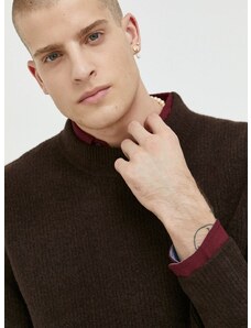 Пуловер с вълна Premium by Jack&Jones Raley мъжки в кафяво с ниско поло
