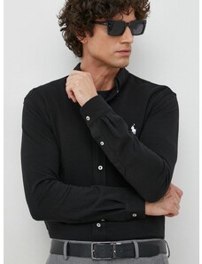 Памучна риза Polo Ralph Lauren мъжка в черно със стандартна кройка с яка копче 710654408