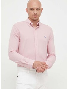 Памучна риза Polo Ralph Lauren мъжка в розово със стандартна кройка с яка копче 710654408