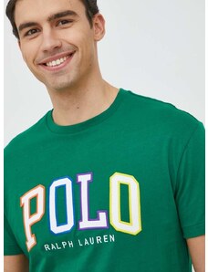 Памучна тениска Polo Ralph Lauren в зелено с апликация