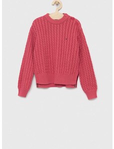 Детски памучен пуловер Tommy Hilfiger в розово от топла материя