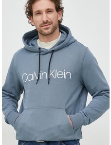 Памучен суичър Calvin Klein в синьо с качулка с принт