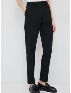 Панталон с вълна Calvin Klein в черно със стандартна кройка, с висока талия