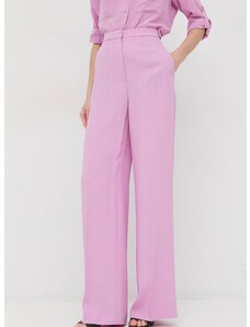 Панталони BOSS в розово с широка каройка, с висока талия