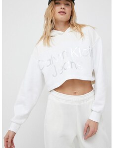 Суичър Calvin Klein Jeans в бяло с качулка с апликация