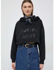 Суичър Calvin Klein Jeans в черно с качулка с апликация