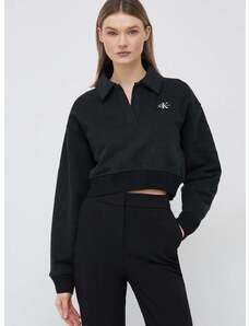 Памучен суичър Calvin Klein Jeans в черно с апликация