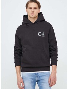Памучен суичър Calvin Klein в черно с качулка с изчистен дизайн