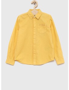 Детска памучна риза Guess в жълто