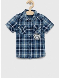 Детска памучна риза Guess в синьо
