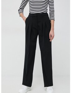 Панталони Calvin Klein в черно с широка каройка, с висока талия
