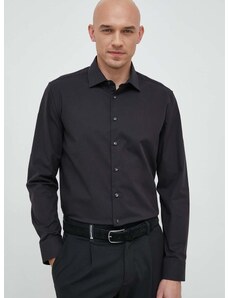 Памучна риза Seidensticker мъжка в черно с кройка по тялото класическа яка 01.675198