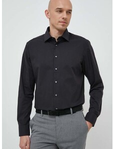 Памучна риза Seidensticker мъжка в черно с кройка по тялото класическа яка 01.693690