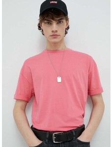 Памучна тениска Drykorn Thilo в розово с изчистен дизайн