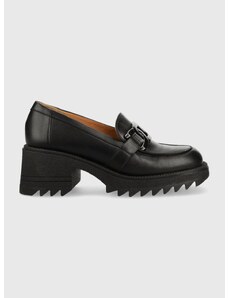 Кожени обувки с дебел ток Charles Footwear Kiara в черно с висок ток Kiara.Loafer