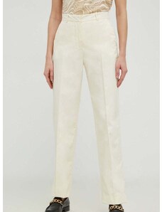 Панталон Calvin Klein в бежово със стандартна кройка, с висока талия