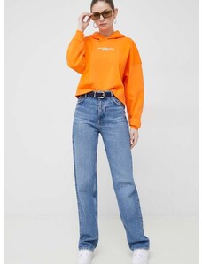 Суичър Calvin Klein Jeans в оранжево с качулка с апликация