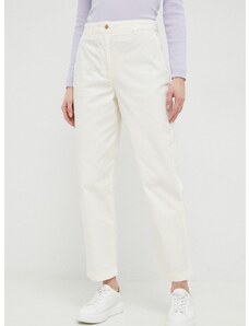 Памучен панталон Tommy Hilfiger в бяло със стандартна кройка, с висока талия