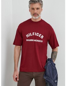 Тениска Tommy Hilfiger x Shawn Mendes мъжка в бордо с принт