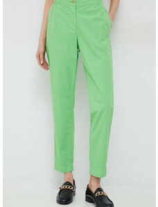 Памучен панталон Tommy Hilfiger в зелено със стандартна кройка, с висока талия