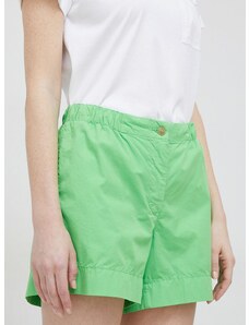 Памучен къс панталон Tommy Hilfiger в зелено с изчистен дизайн с висока талия