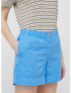 Памучен къс панталон Tommy Hilfiger в синьо с изчистен дизайн с висока талия