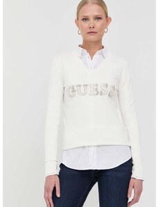 Пуловер Guess дамски в бежово от лека материя