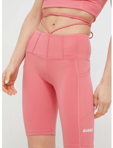 Къс панталон Guess в розово с изчистен дизайн с висока талия