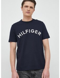 Памучна тениска Tommy Hilfiger в тъмносиньо с десен