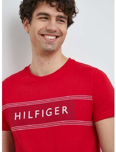 Памучна тениска Tommy Hilfiger в червено с принт