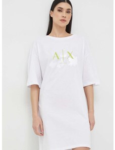 Памучна рокля Armani Exchange в бяло къс модел с уголемена кройка