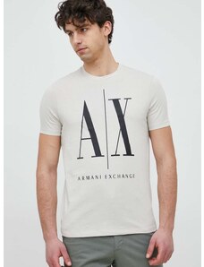 Памучна тениска Armani Exchange в бежово с принт