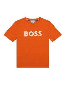 Детска памучна тениска BOSS в оранжево с принт
