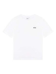 Детска памучна тениска BOSS в бяло с изчистен дизайн