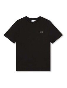 Детска памучна тениска BOSS в черно с изчистен дизайн