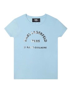 Детска памучна тениска Karl Lagerfeld в синьо