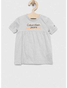Детска рокля Calvin Klein Jeans в сиво къс модел разкроен модел