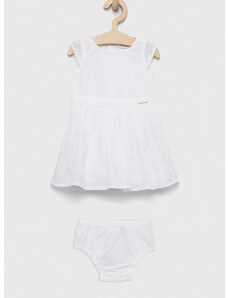 Бебешка памучна рокля Guess в бяло къс модел разкроен модел