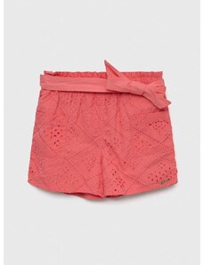 Детски памучен къс панталон Guess в розово с изчистен дизайн
