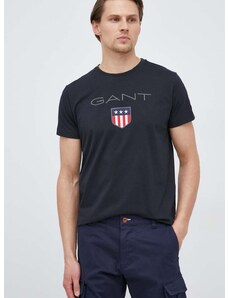Памучна тениска Gant в черно с принт