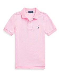 Детска памучна тениска с яка Polo Ralph Lauren в розово с изчистен дизайн