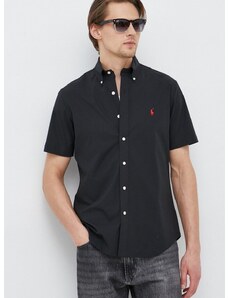 Риза Polo Ralph Lauren мъжка в черно със стандартна кройка с яка копче 710867700