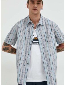 Памучна риза Quiksilver мъжка в сиво със стандартна кройка с класическа яка