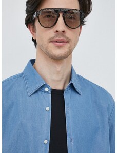 Дънкова риза BOSS мъжка в синьо със стандартна кройка с класическа яка